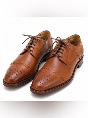 Johnston & Murphy Men’s 11M Sheepskin Dress Shoes Cognac Brown Made in Brazil